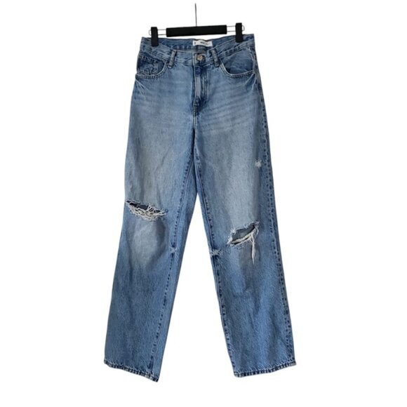 Mango High Rise Distressed Straight Barrel Leg Mom Jeans 90s 2 - Picture 2 of 9